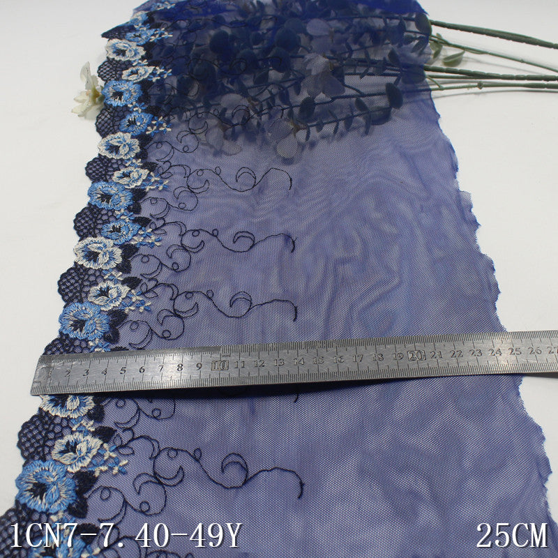FREEDOMBEAUTY | Navy blue classic blue and white two-color flower embroidery lace, sofa cushion home textile clothing lace accessories