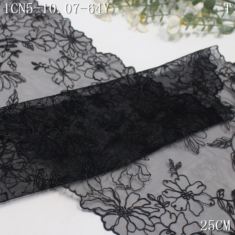 【1Pack】-Freedombeauty | Black mesh embroidery lace bilateral tracing plant flower 25cm clothing jewelry home textile DIY accessories