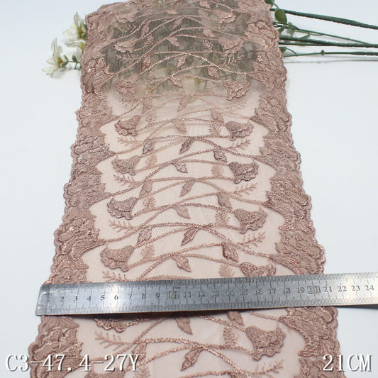 FREEDOMBEAUTY | Vintage two-color mesh embroidery lace bilateral arrangement of flowers and leaves 21cm texture clothing curtain accessories