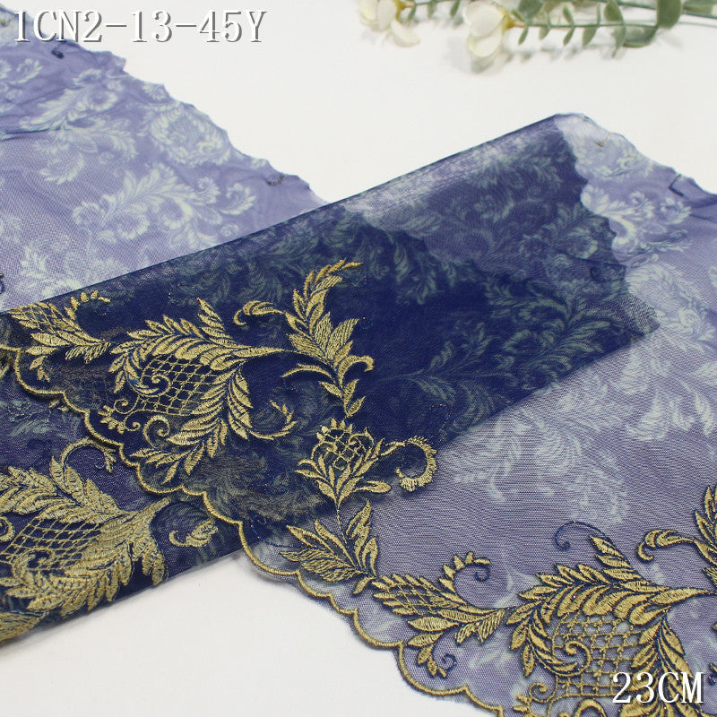 FREEDOMBEAUTY | [1Pack] Elegant three-color printing mesh unilateral exquisite gold thread pattern embroidery 23cm clothing accessories