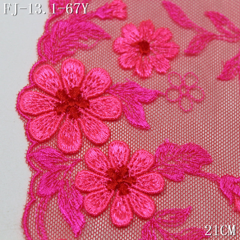 FREEDOMBEAUTY | [1pack] Rose red mesh yarn exquisite three-dimensional flower embroidery lace, festive wedding clothes Hanfu handmade lace accessories