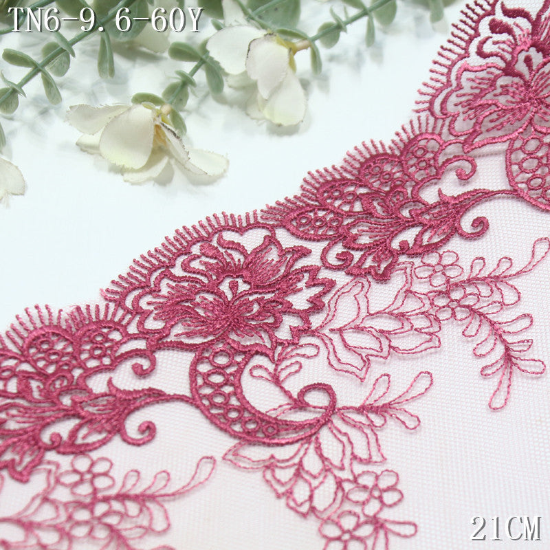FREEDOMBEAUTY | [1pack] Classical berry red mesh embroidery lace exquisite embossing pattern 21cm high-end clothing home textile accessories