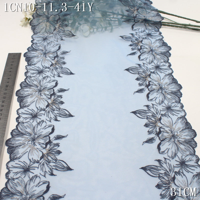 FREEDOMBEAUTY | [1Pack] Cool classical multi-color bilateral silver thread large flower embroidery lace 31cm clothing dress headscarf lace accessories