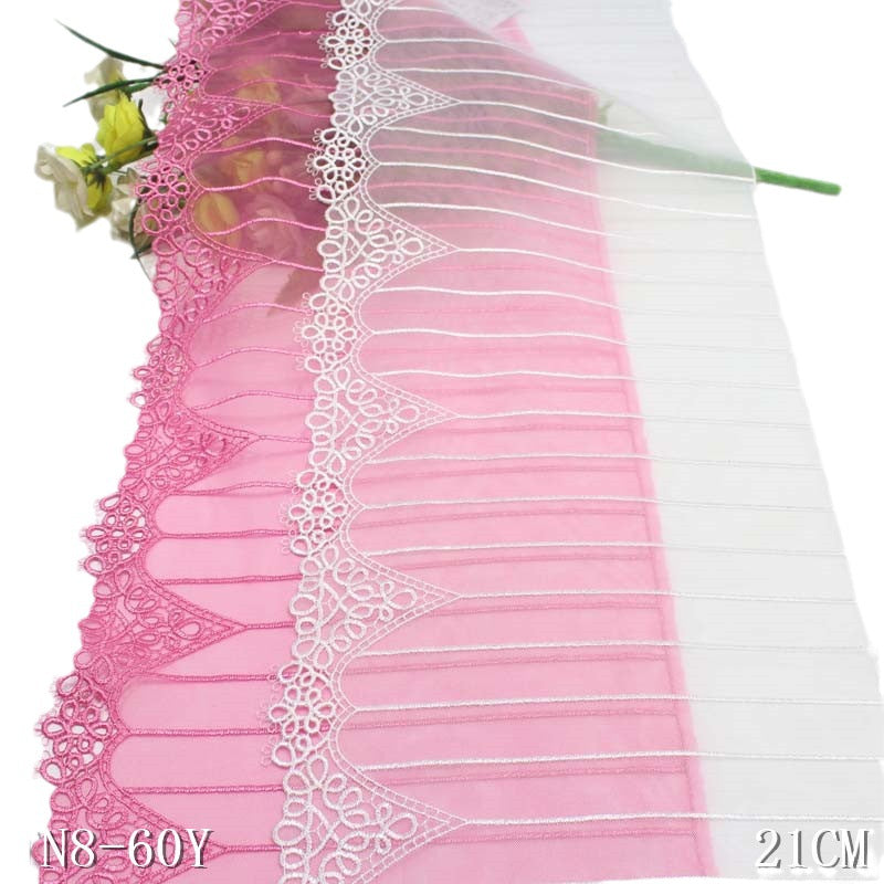 FREEDOMBEAUTY |【1pack】粉白两色简约水溶花纹横条图案刺绣花边21cm服饰辅料蕾丝花边
