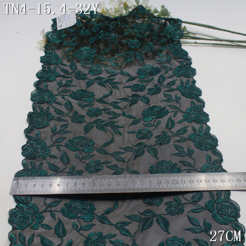 【1Pack】-Freedombeauty | Red and green mesh yarn full polyester thread flower plant elastic embroidery lace 27cm clothing accessories DIY accessories