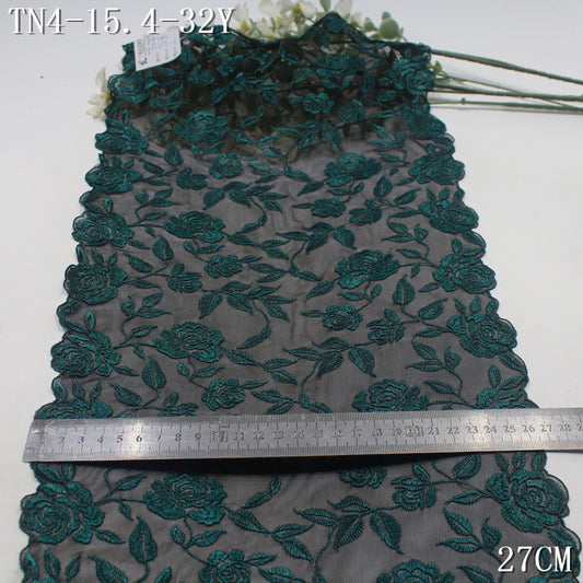 【1Pack】-Freedombeauty | Red and green mesh yarn full polyester thread flower plant elastic embroidery lace 27cm clothing accessories DIY accessories