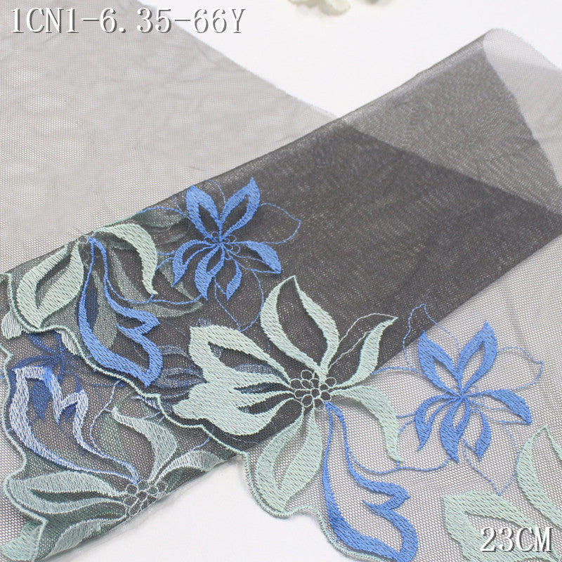 FREEDOMBEAUTY | Dark grey mesh two-color flower embroidery lace 23cm modern clothing handmade accessories lace accessories