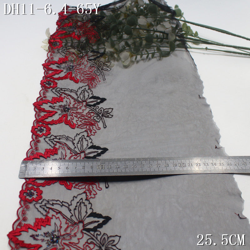 【1Pack】-Freedombeauty | American black mesh red gold thread maple leaf flower embroidery lace 25.5cm sexy clothing accessories