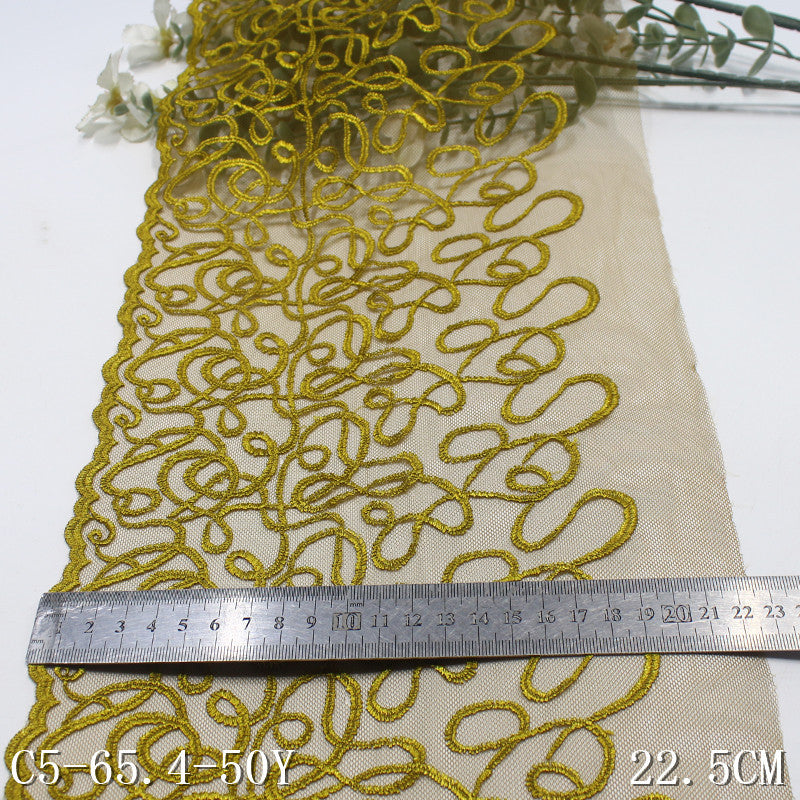 FREEDOMBEAUTY | Soil gold minimalist line mesh embroidery lace, clothing handmade dress DIY lace accessories