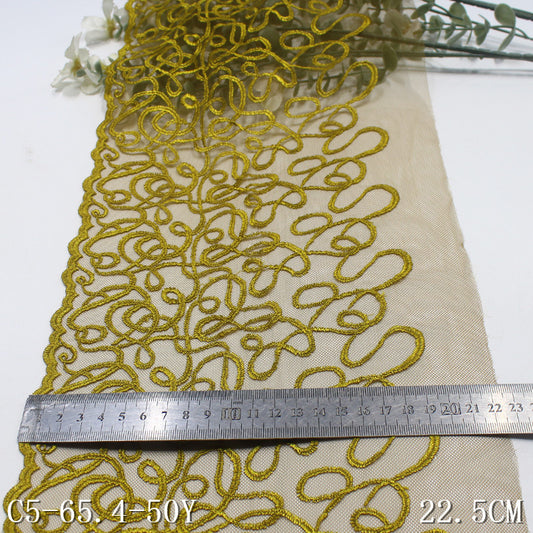 FREEDOMBEAUTY | Soil gold minimalist line mesh embroidery lace, clothing handmade dress DIY lace accessories