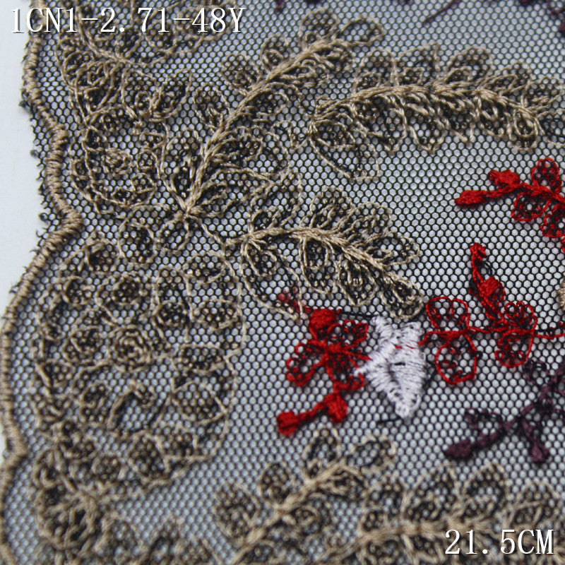 FREEDOMBEAUTY | European retro two-color mesh embroidery lace bilateral plant grass flower 21.5cm clothing accessories