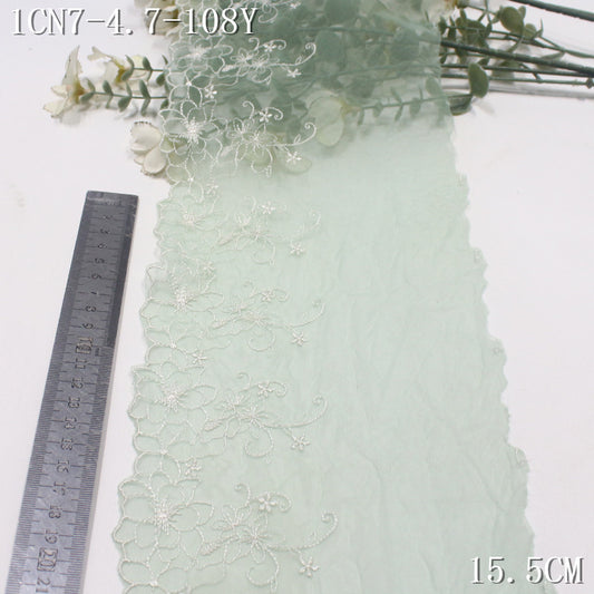 FREEDOMBEAUTY | Fresh green mesh yarn simple flower embroidery lace 21cm skirt hair band clothing lace accessories