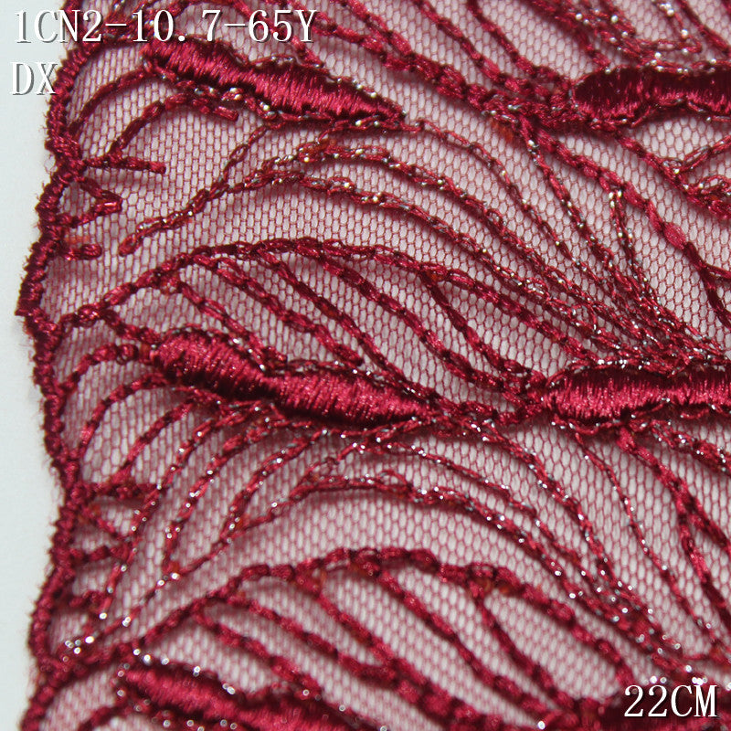 FREEDOMBEAUTY | Modern Crimson Silver Thread Rolled Leaf Mesh Embroidery Lace, Clothing Dress Lace Accessories