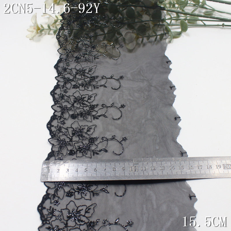 FREEDOMBEAUTY | Black exquisite silver thread small flower mesh embroidered lace, dress children's clothing lace accessories