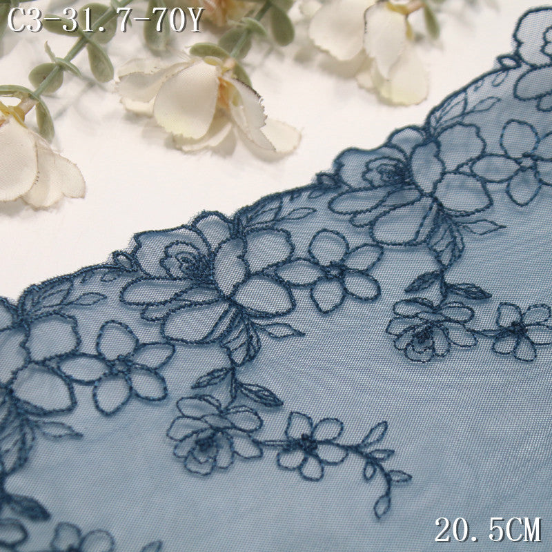 FREEDOMBEAUTY | Antique smoke cyan embroidery lace light mesh flower 20.5cm clothing home textile accessories