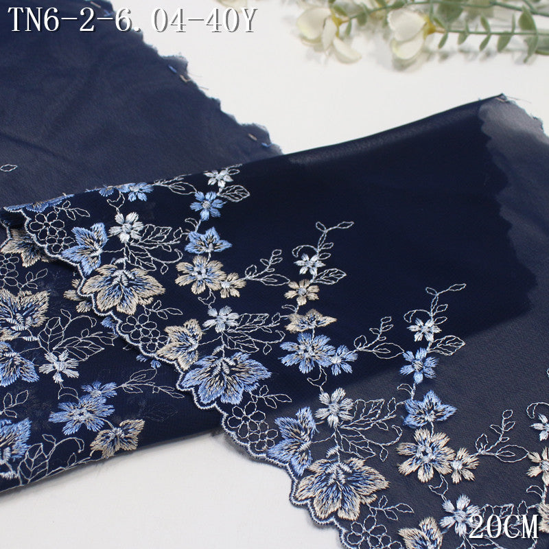 FREEDOMBEAUTY | Dark blue unilateral color matching flower pattern chiffon cloth embroidery lace 20.5cm clothing accessories