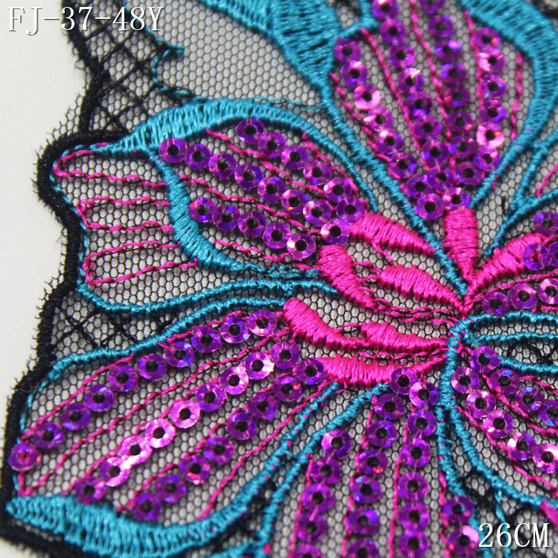 【1Pack】-Freedombeauty | European and American personalized black mesh sequins purple and blue exquisite flower embroidery 26cm erotic underwear clothing accessories