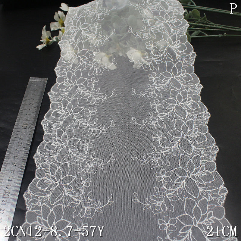 FREEDOMBEAUTY | Summer Clear White Mesh Single/Bilateral Vine Embroidery Lace, Veil Skirt Accessories