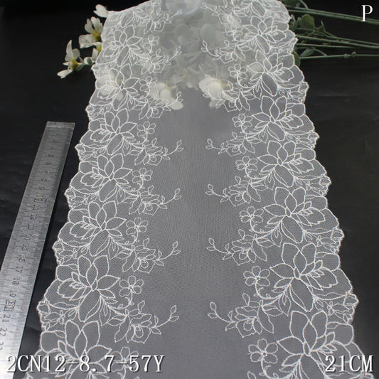 FREEDOMBEAUTY | Summer Clear White Mesh Single/Bilateral Vine Embroidery Lace, Veil Skirt Accessories