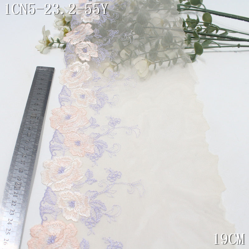 【1Pack】-Freedombeauty | Fresh and soft skin color mesh yarn unilateral color matching flower embroidery lace 22.5cm clothing underwear accessories