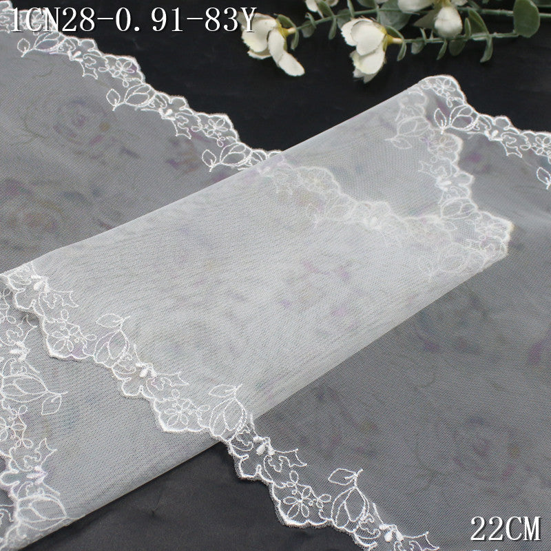 FREEDOMBEAUTY | [1Pack] Fresh printing mesh yarn bilateral flower embroidery lace 23cm skirt clothing DIY decorative lace accessories