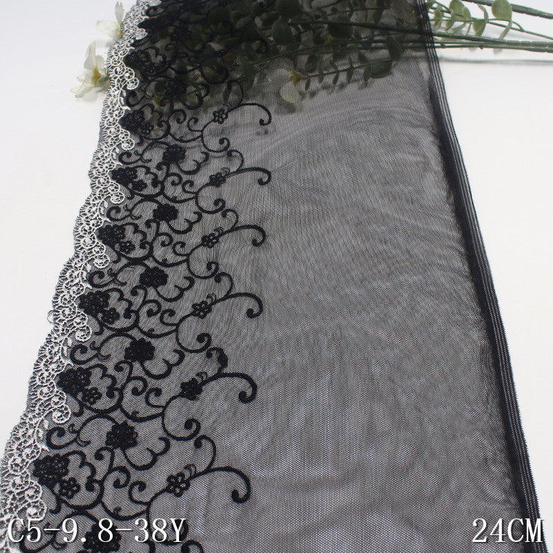 FREEDOMBEAUTY | Black and white French retro pattern mesh embroidery lace 24cm dress neckline lace accessories