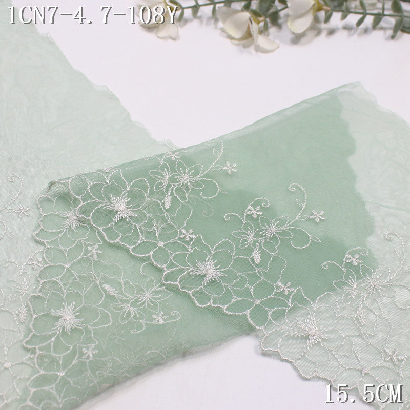 FREEDOMBEAUTY | Fresh green mesh yarn simple flower embroidery lace 21cm skirt hair band clothing lace accessories