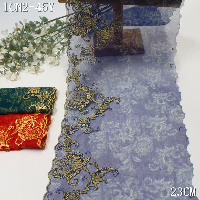 FREEDOMBEAUTY | [1Pack] Elegant three-color printing mesh unilateral exquisite gold thread pattern embroidery 23cm clothing accessories