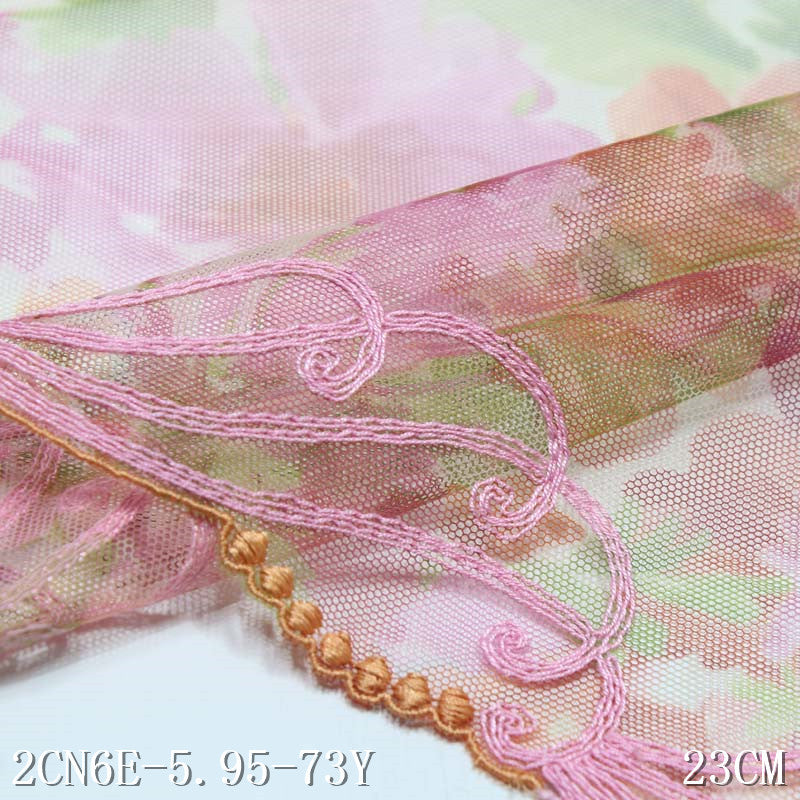FREEDOMBEAUTY | Small fresh pink printing mesh embroidery lace polyester pattern, skirt decoration clothing handmade accessories wholesale