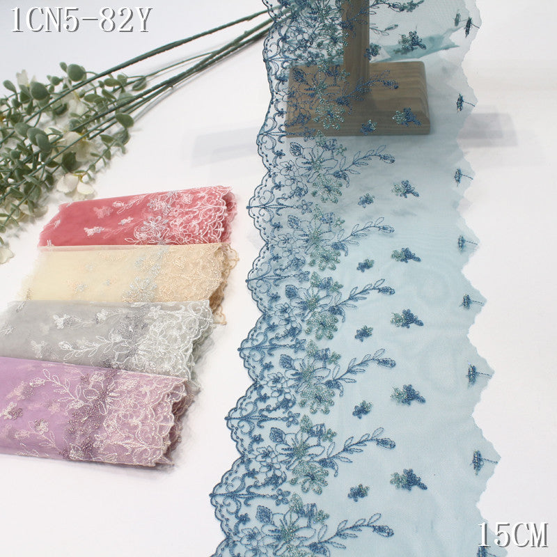 FREEDOMBEAUTY | [1Pack] Color mesh embroidery lace fresh and beautiful silver thread small flower 27cm dress wedding lace accessories