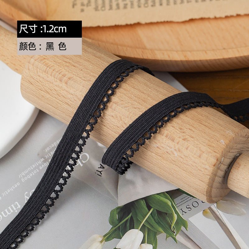 FREEDOMBEAUTY | Factory direct 1.2CM nylon elastic bud belt black and white spot, handmade DIY women's underwear decorative elastic