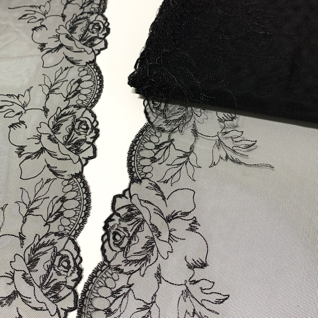 FREEDOMBEAUTY | Spot black rose embroidered mesh lace accessories decorative fabric design DIY clothing