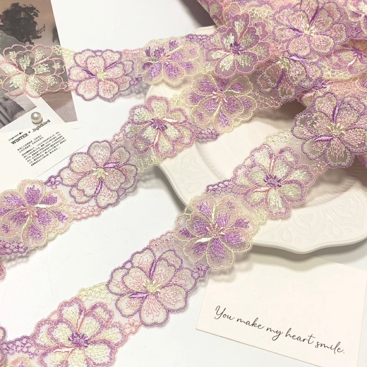 FREEDOMBEAUTY | In Stock Exquisite Macaron Mesh Embroidery Lace Accessories Decorative Fabric Design Clothing DIY