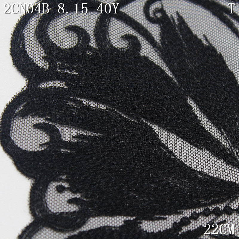 FREEDOMBEAUTY | [1Pack] Black Gothic feathers falling mesh embroidery lace, fashion dress decoration lace accessories