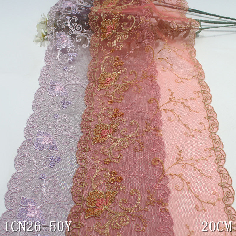 FREEDOMBEAUTY | [1Pack] Palace style purple mesh yarn embroidered lace exquisite flower 20cm ancient Hanfu lace accessories