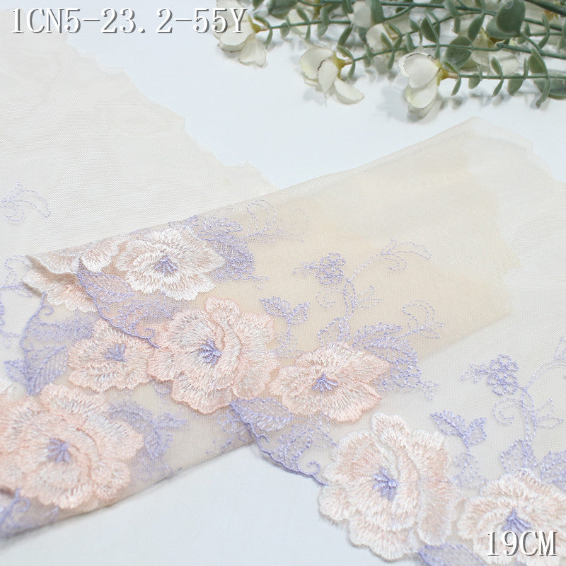【1Pack】-Freedombeauty | Fresh and soft skin color mesh yarn unilateral color matching flower embroidery lace 22.5cm clothing underwear accessories