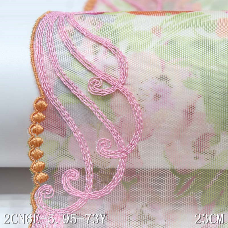 FREEDOMBEAUTY | Small fresh pink printing mesh embroidery lace polyester pattern, skirt decoration clothing handmade accessories wholesale