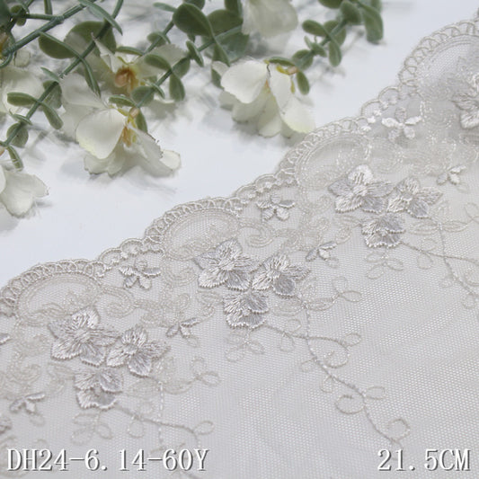 FREEDOMBEAUTY | Gray wheat Korean small flower mesh yarn embroidered lace 21cm clothing skirt underwear lace accessories