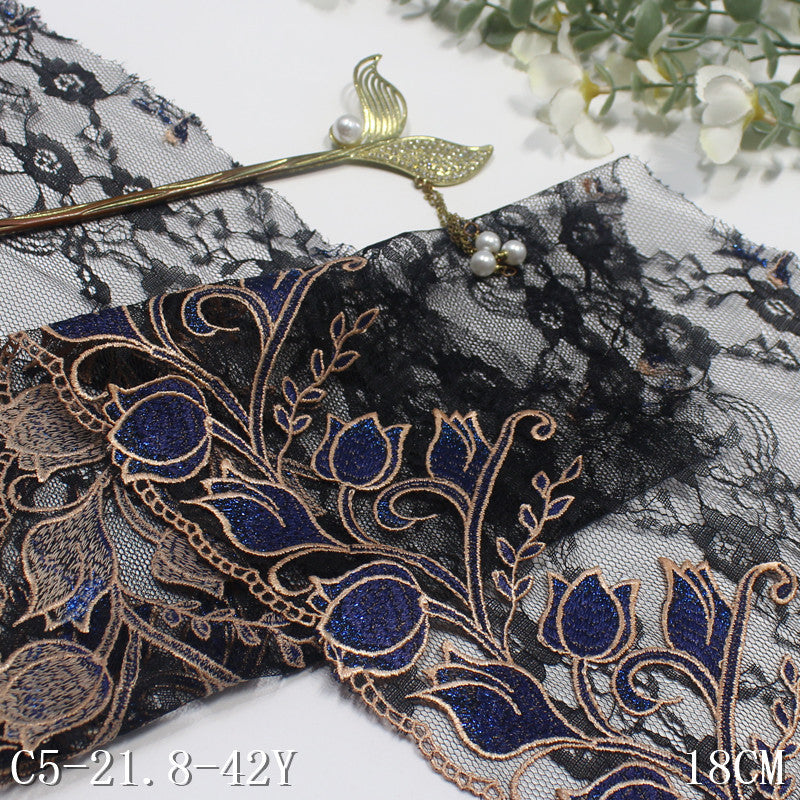 FREEDOMBEAUTY | [1Pack] Luxury light lace mesh silver thread bud embroidery lace, classical dress skirt trim accessories DIY