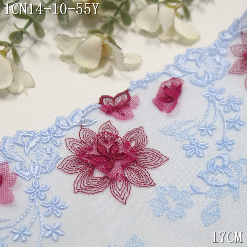 【1Pack】-Freedombeauty | Light blue mesh fresh and beautiful three-dimensional flower embroidery lace 17cm fashion skirt decoration handmade accessories