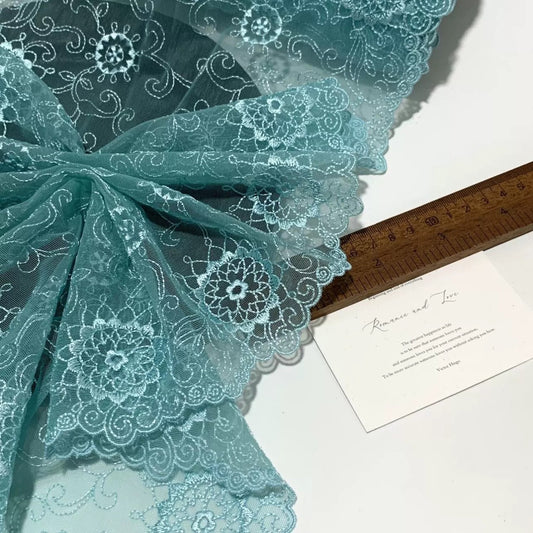 FREEDOMBEAUTY | Spot Mint Blue-Green Bilateral Full Embroidery Elastic Mesh Embroidery Lace Accessories Design