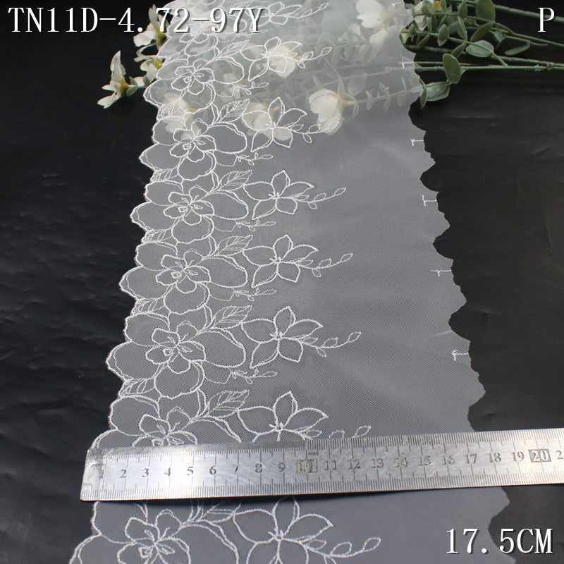 FREEDOMBEAUTY | [1pack] French simple wind bleaching white mesh yarn unilateral camellia embroidery 23cm veil jewelry clothing accessories