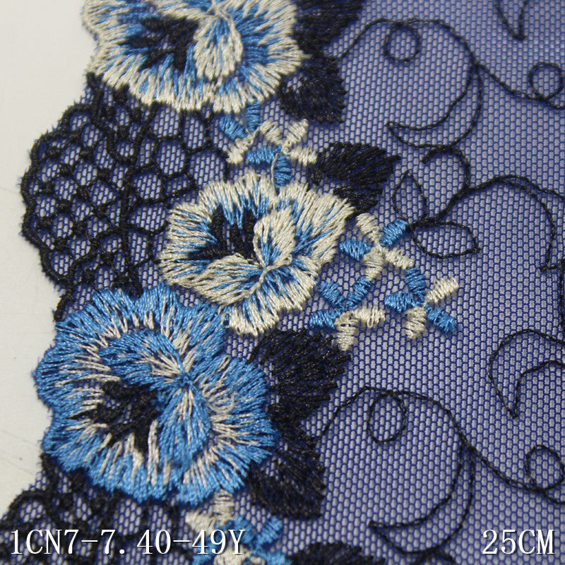 FREEDOMBEAUTY | Navy blue classic blue and white two-color flower embroidery lace, sofa cushion home textile clothing lace accessories