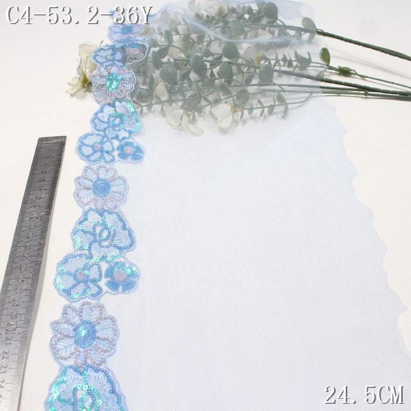 FREEDOMBEAUTY |  Dream Wonderland Bead Sequined Flower Light Blue Mesh Embroidery Lace, Dress Decoration DIY Lace Accessories