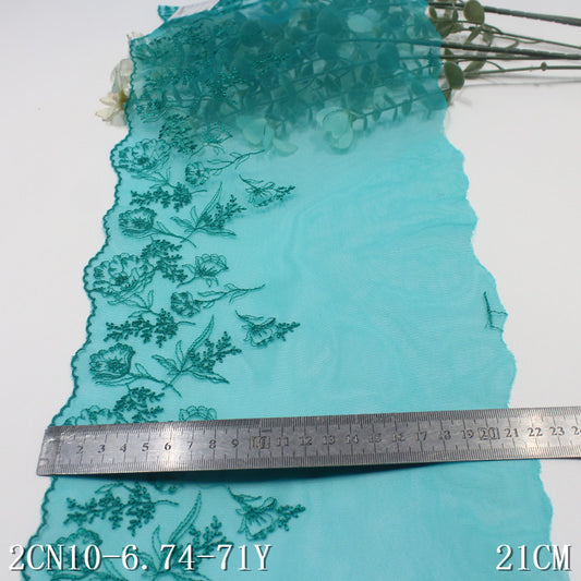 FREEDOMBEAUTY | Green bamboo mesh embroidery lace retro simple flower cluster, middle-aged women's clothing home textile lace accessories