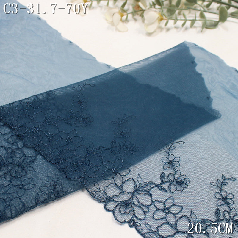 FREEDOMBEAUTY | Antique smoke cyan embroidery lace light mesh flower 20.5cm clothing home textile accessories