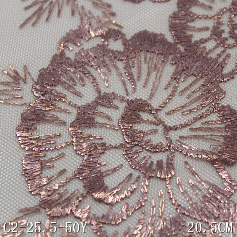 FREEDOMBEAUTY | [1Pack] Hot stamping high fashion rose gold flower cluster mesh embroidery lace 20.5cm clothing accessories