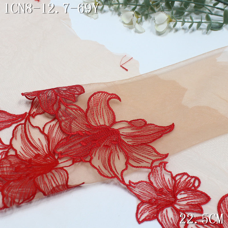 【1Pack】-Freedombeauty | Classic multi-color unilateral lily flower mesh embroidery lace 22.5cm clothing accessories DIY accessories