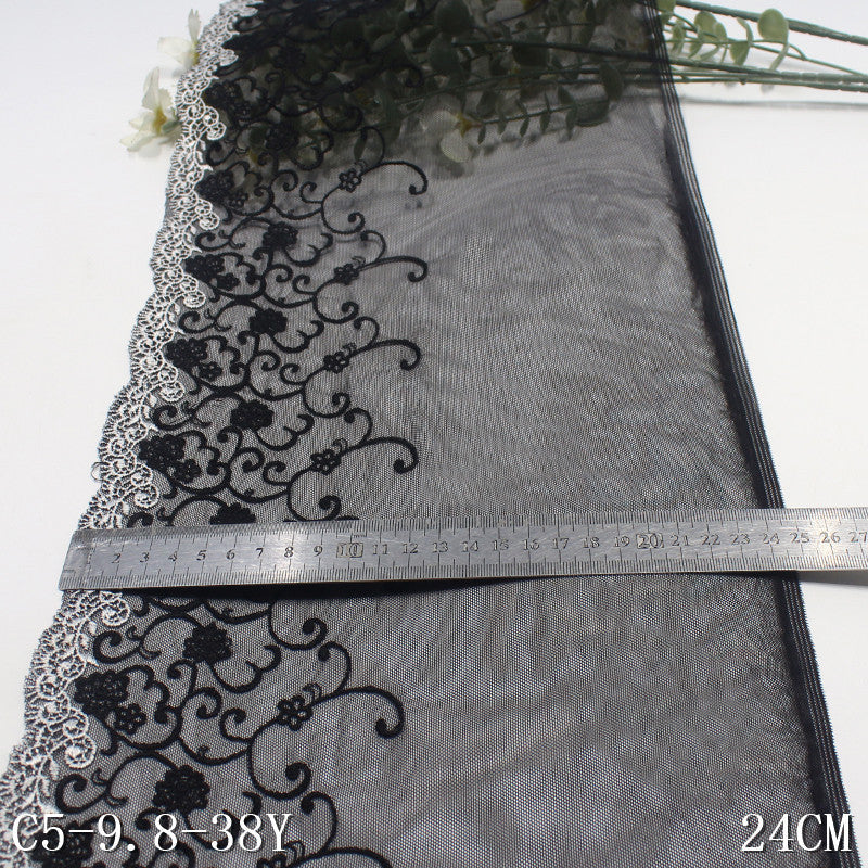 FREEDOMBEAUTY | Black and white French retro pattern mesh embroidery lace 24cm dress neckline lace accessories