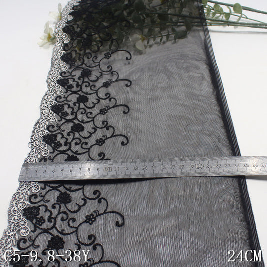 FREEDOMBEAUTY | Black and white French retro pattern mesh embroidery lace 24cm dress neckline lace accessories